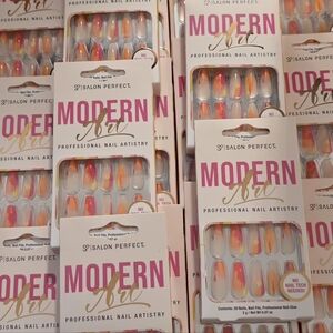 Salon Perfect Modern Art Press-On Nails — Pink & Orange Gradient